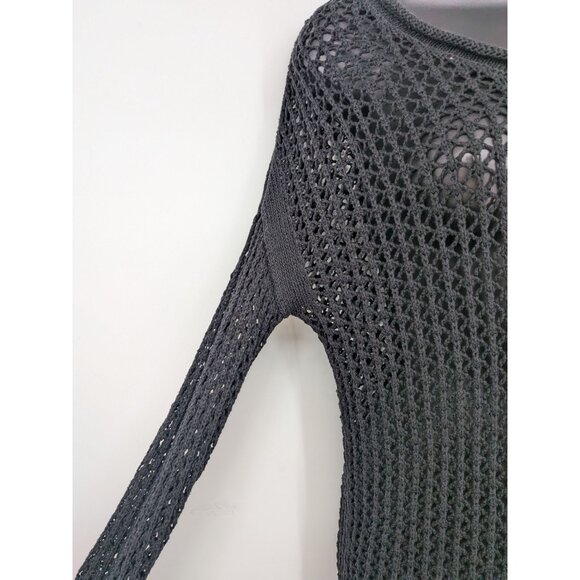 Crochet Open Knit Sweater Women Size XS Roll V Neck Oversized Pullover Goth Y2K - Picture 6 of 11